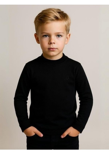 Çocuk Pamuklu Basic Yarım Dik Yaka Uzun Kollu T-Shirt modelleri