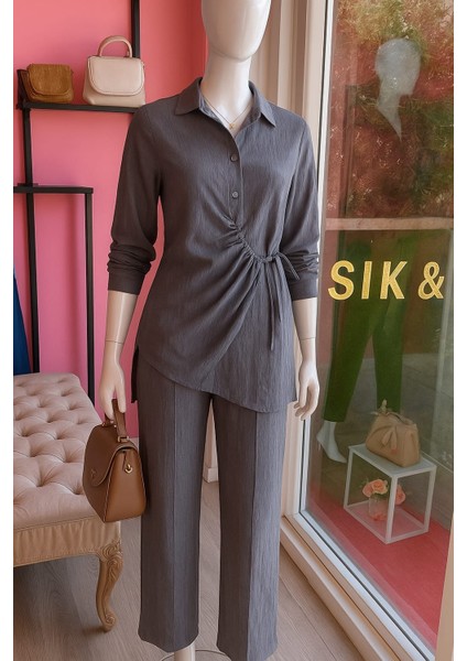 Gri Renk Ikili Takım Alt Veüst Model