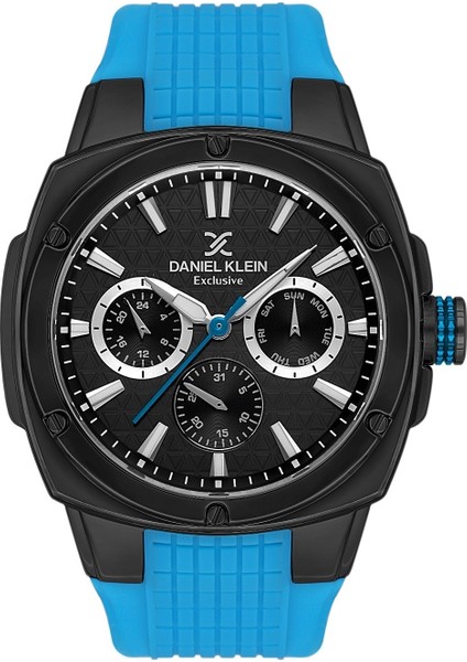 DK.1.10640.3 Açık Mavi Siyah Aktif Fonksiyonlu Takvimli Oval Kare Model Erkek Kol Saati