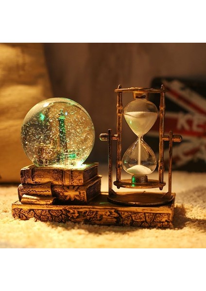 Eyfel Işıklı Sulu Kar Küreli Kum Saati Hediyelik Kum Saati-Karışık