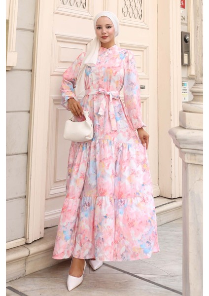 Desenli Tesettür Elbise