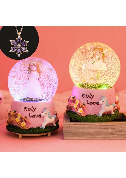 Peri Kız Orta Boy Işıklı Müzikli Kar Küresi ve Lotus Kolye