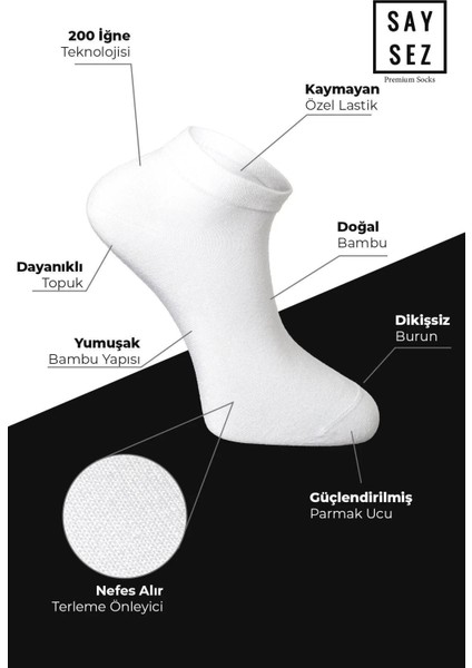Bambu Erkek Patik Düz Siyah-Beyaz-Füme Renkli Çorap Dikişsiz Premium Kutulu 6'lı modelleri