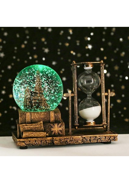 Eyfel Işıklı Sulu Kar Küreli Kum Saati Hediyelik Kum Saati-Karışık