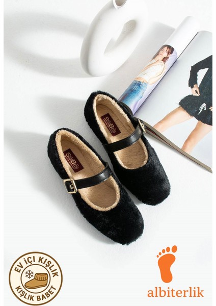 Çeyiz Bohça Pofuduk Kadın Ev Içi Babet Kışlık Kemerli Peluş Yünlü Ev Içi Dış Mekan Babet