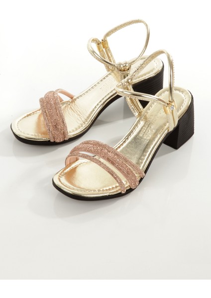 MİA100-TPK-1119 Rahat Taşlı Abiye Günlük-Düğün-Eğlence-Tatil Altın Topuklu Ayakkabı fırsatları