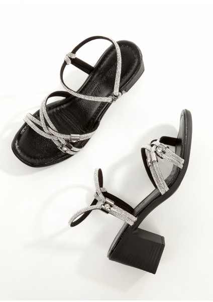 MİA100-TPK-1117 Rahat Taşlı Abiye Günlük-Düğün-Eğlence-Tatil Siyah Kırışık Rugan Topuklu Ayakkabı fiyatları