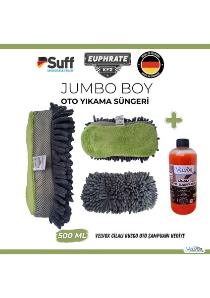 Jumbo Çift Yönlü Oto Yıkama Süngeri 22x10 Cm Yeşil ve 500ml Şampuan Hediye, Oto Bezi, Araç Bezi, Köpük Süngeri
