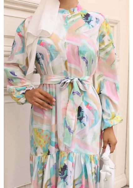 Desenli Tesettür Elbise modelleri