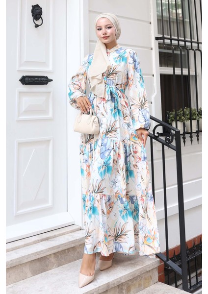 Desenli Tesettür Elbise