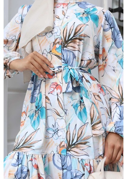 Desenli Tesettür Elbise modelleri