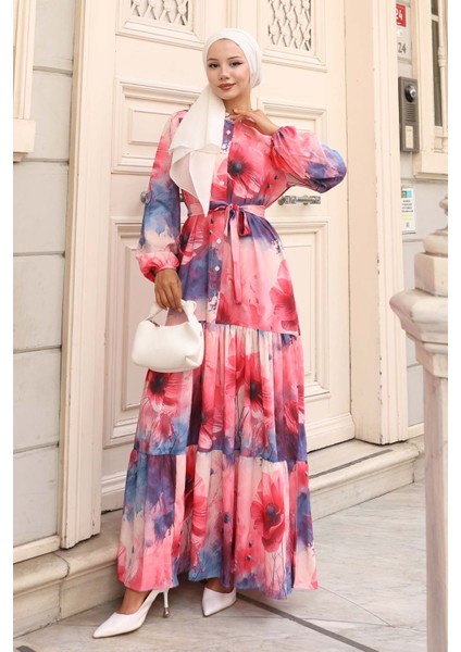 Desenli Tesettür Elbise