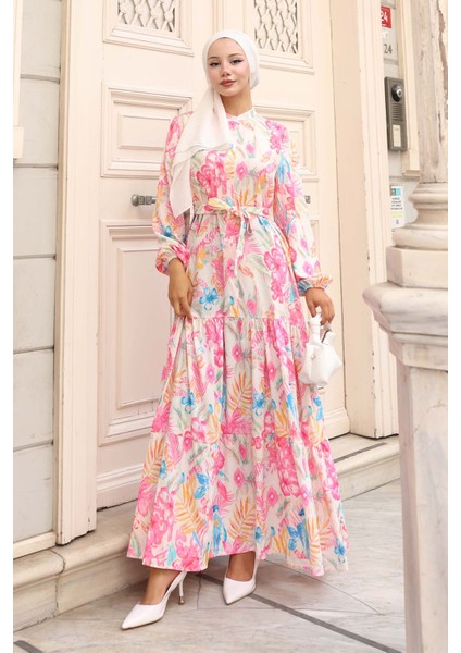 Desenli Tesettür Elbise