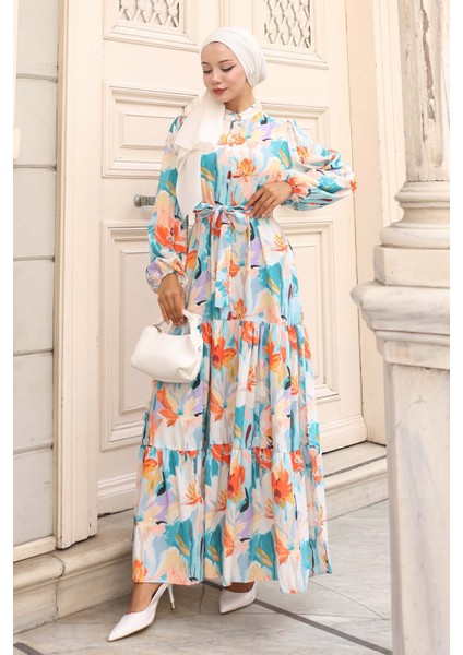 Desenli Tesettür Elbise