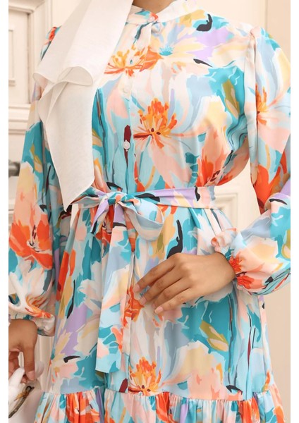 Desenli Tesettür Elbise modelleri