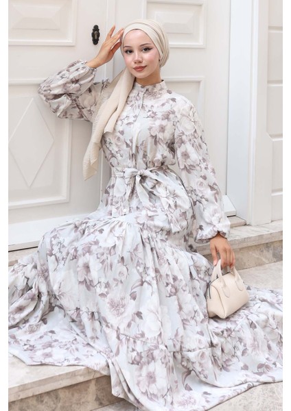 Desenli Tesettür Elbise