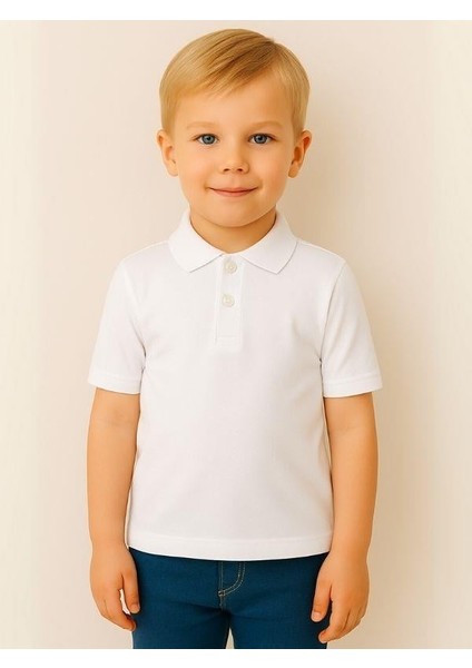 Çocuk Pamuklu Yakalı Dokulu Kumaş Kısa Kollu T-Shirt
