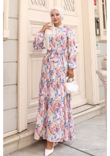 Desenli Tesettür Elbise