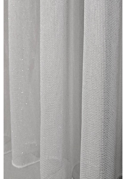 Velara Pırıltılı Tül Perde – Modern Salon, Kırık Beyaz, Ultra Dökümlü 1x3 Sık Pile