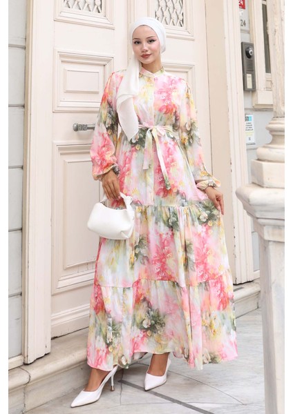 Desenli Tesettür Elbise