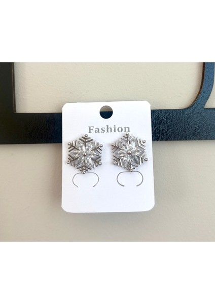 Gümüş Renk Kar Tanesi Çelik Küpe