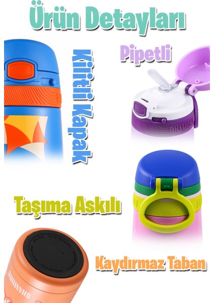 Çocuk 350 ml Pipetli Paslanmaz Çelik Termos Bpa Içermez 9 Renk fırsatları