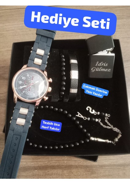 Hediyelik Erkek Kombin Saat Seti Özel Kutulu Eşinize Sevgilinize Hediye Seti - 6053