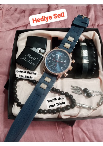 Hediyelik Erkek Kombin Saat Seti Özel Kutulu Eşinize Sevgilinize Hediye Seti - 6053