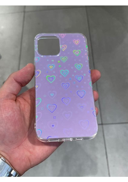 Apple iPhone 12 ve 12 Pro Uyumlu Kalp Desenli Hologramlı Silikon Kılıf fırsatları