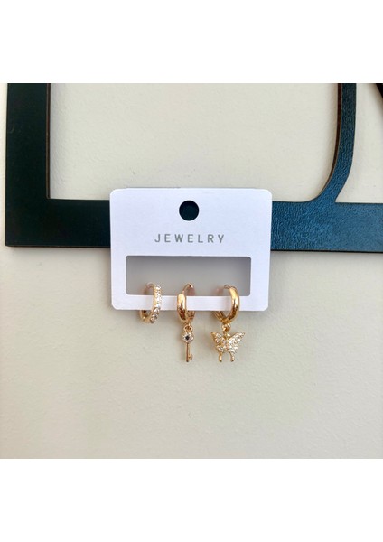 Kelebek Motifli Taşlı Halka Küpe Seti – Zarif fiyatları