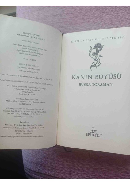 Kanın Buyusu Busra Toraman Ephesus Yayınları Cıltlı Somizli 2019 Basım 560 Sayfa Cok Temiz Durumdadir modelleri