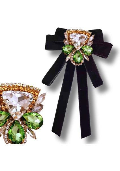 Kadife 2 cm Siyah,elya Serisi,kristal Taş Tasarım Kurdela Broş,yaka Broş,kadın Kravat