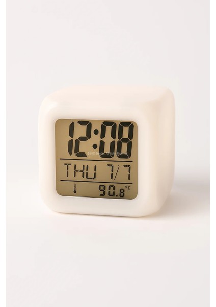 Renk Değiştiren LED Işıklı Küp Dijital Masa Saati Alarm Termometre ve Takvim Özellikli