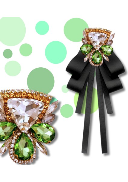 Saten Siyah,elya Serisi,kristal Taş Tasarım Kurdela Broş,yaka Broş,kadın Kravat