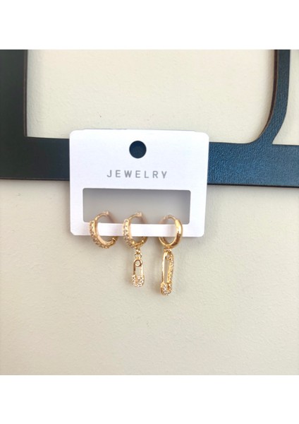 Altın Kaplama Taşlı Güvenlik Iğnesi Tasarım Küpe – Trend ve Işıltılı fiyatları