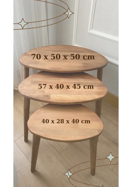 Kayın Masif Ahşap 3'lü Zigon Sehpa Seti, Yuvarlak Modern Tasarım, Doğal Ahşap Sehpa Takımı , 3 lü Şamdan Set hediye indirimleri