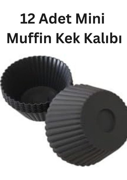 Antrasit 12'li Silikon Mini Browni - Muffin Kalıbı, Airfryer Cupcake Kek Kalıbı