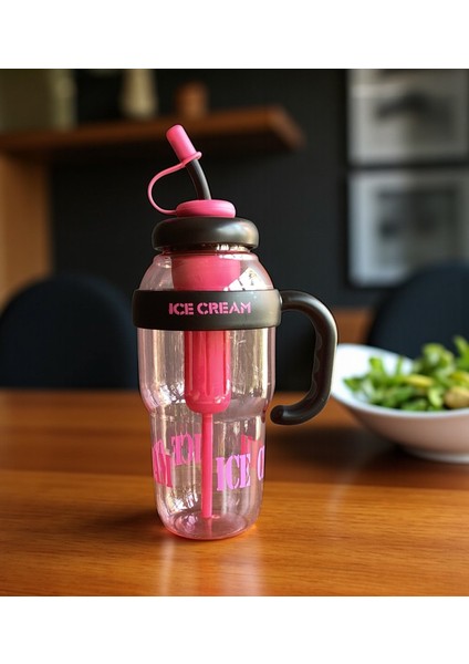 1300 ml Kulplu Suluk Matara Detox ve Soğuk Içecek Şişesi Pipetli Suluk Taşınabilir Bpa Içermez Pembe