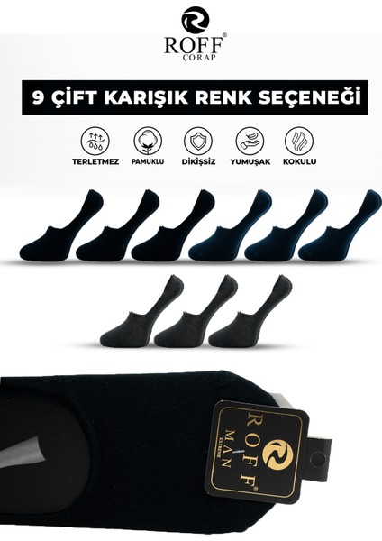 Pamuklu Erkek Babet Çorap Dikişsiz Görünmez Kaydırmaz Silikonlu 9’lu Paket