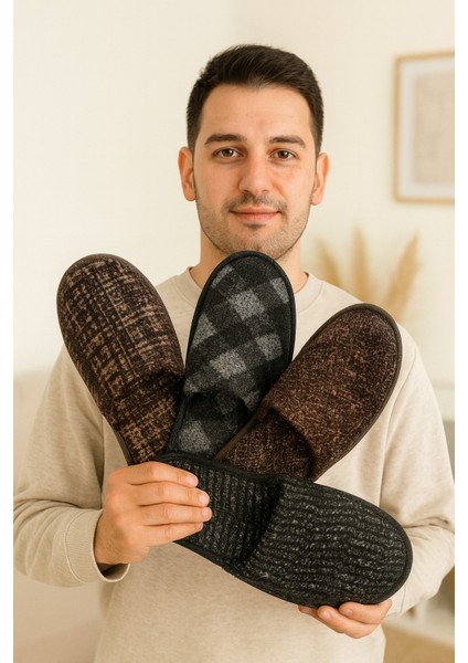 4'lü Paket Comfort Erkek Terlik Ev Terliği Kışlık Yumuşak Tabanlı