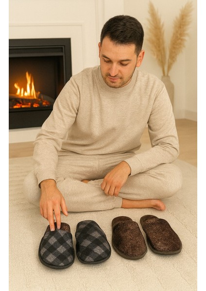 4'lü Paket Comfort Erkek Terlik Ev Terliği Kışlık Yumuşak Tabanlı modelleri