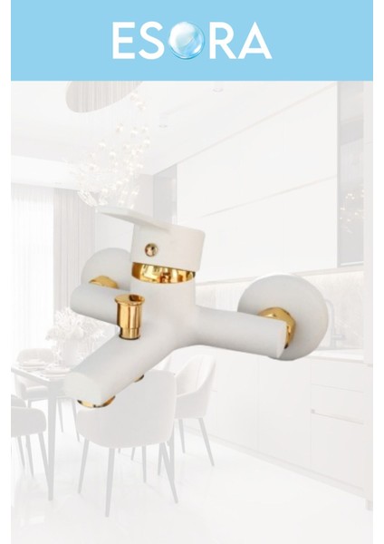 Beyaz Gold Banyo Duş Bataryası Çift Su Girişli Yerli Üretim