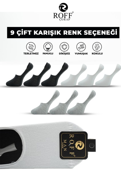 Pamuklu Erkek Babet Çorap Dikişsiz Görünmez Kaydırmaz Silikonlu 9’lu Paket