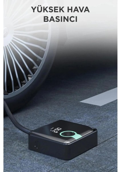 Taşınabilir Akıllı Dijital Ekranlı Araç Hava Kompresörü + Powerbank Siyah