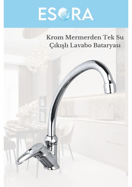 Krom Mermerden Tek Su Çıkışlı Lavabo Bataryası