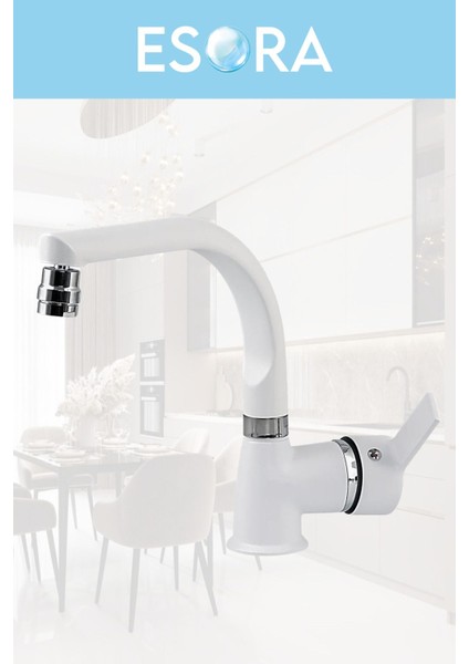 Beyaz Balık Sırtı Delta Lavabo Bataryası Oynar Başlıklı Çift Su Girişli Lavabo Musluğu Çeşme