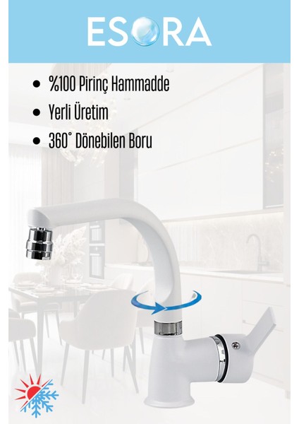 Beyaz Balık Sırtı Delta Lavabo Bataryası Oynar Başlıklı Çift Su Girişli Lavabo Musluğu Çeşme modelleri