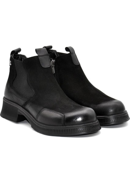 2452703K Kadın Hakiki Deri Parça Desen Kalın Taban Kısa Bot modelleri