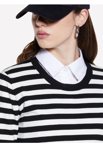 Sisley Viskoz Karışımlı Çizgili Yarım Kollu Kazak Kadın Mavi Kazak - 325P17Q3L105R modelleri