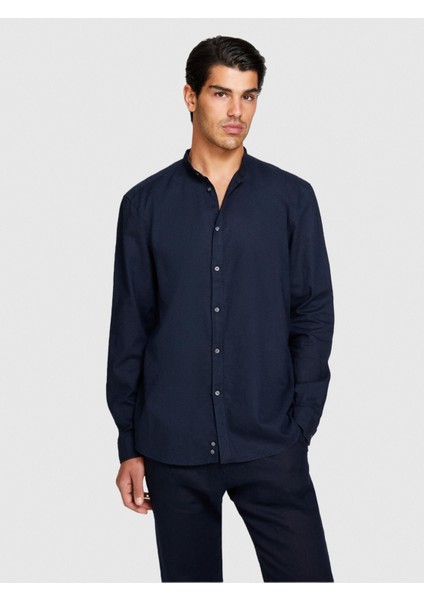 Sisley Keten Pamuk Karışımlı Hakim Yaka Regular Fit Gömlek Erkek Lacivert Gömlek - 324P59A2SQ03J fiyatları